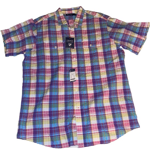 Cremieux Shirt Mens Large Multicolor Patchwork Short Sleeve Seersucker Plaid New - Picture 1 of 9